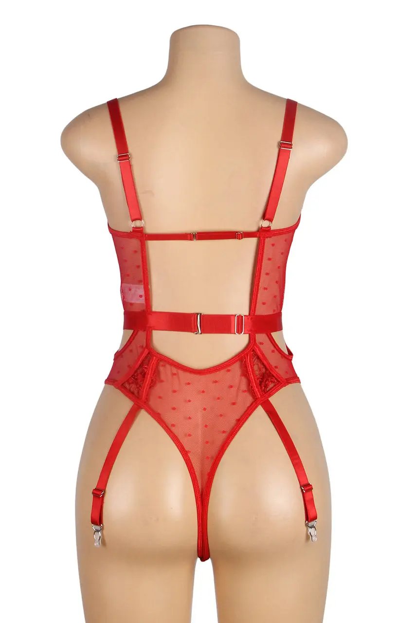 Embroidered Lace Hollow Cut Teddy Lingerie - Love Salve